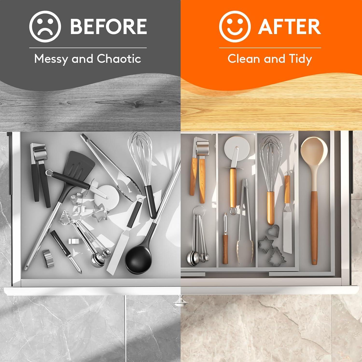 image:imageLifewit Utensil Organizer for Kitchen Drawer Expandable Cooking Utensil Tray Bamboo Cutlery Silverware Flatware Holder Adjustable Spatula Tools Storage Divider 33 56x38cm Natural and BlackWhite