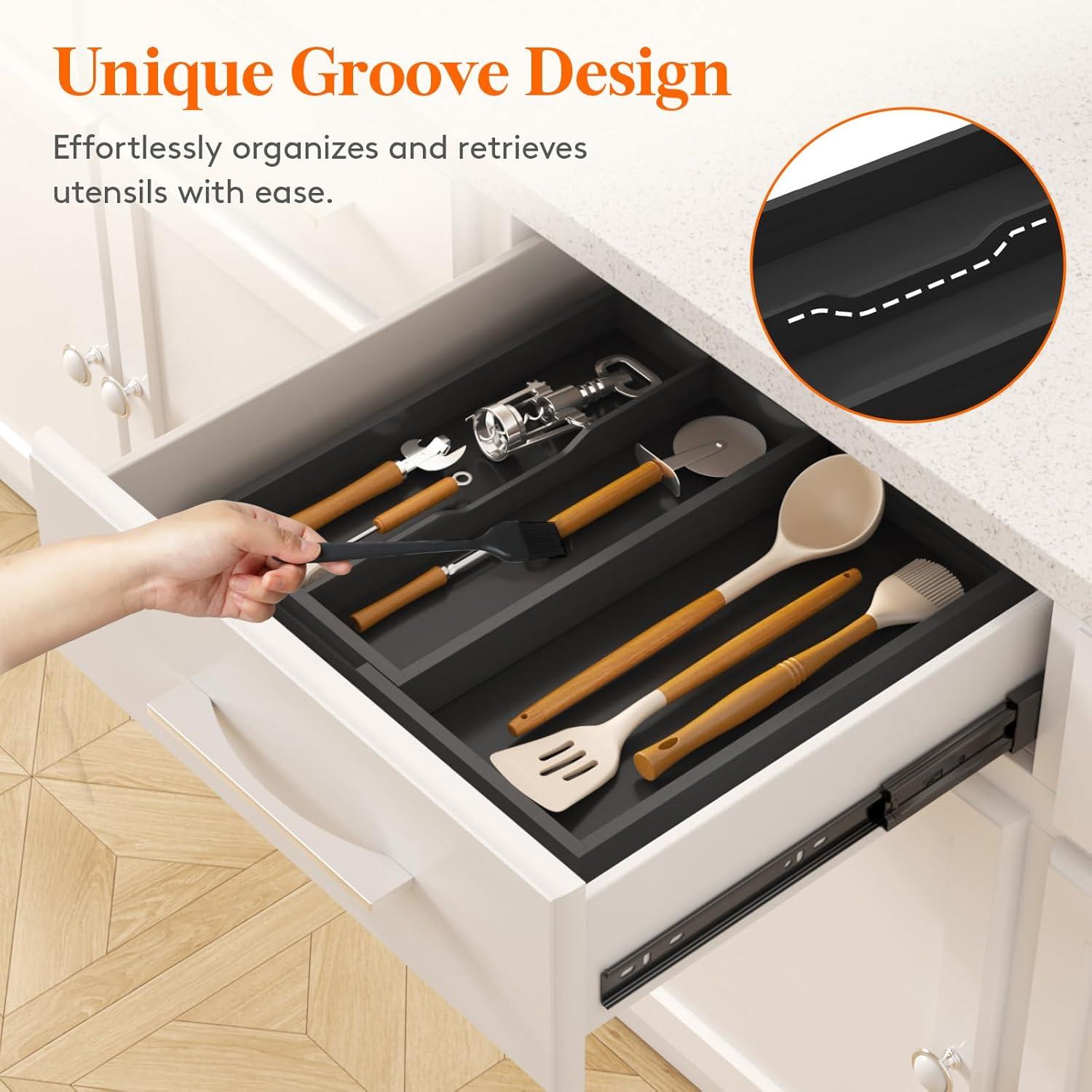 image:imageLifewit Utensil Organizer for Kitchen Drawer Expandable Cooking Utensil Tray Bamboo Cutlery Silverware Flatware Holder Adjustable Spatula Tools Storage Divider 33 56x38cm Natural and BlackBlack