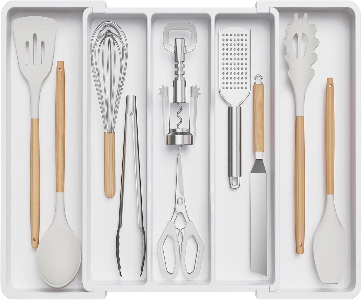image:imageLifewit Utensil Organizer for Kitchen Drawers Expandable Cooking Utensil Tray Adjustable Cutlery Silverware Flatware Holder Plastic Spatula Tools Storage Divider 1322 x 15 BlackWhite