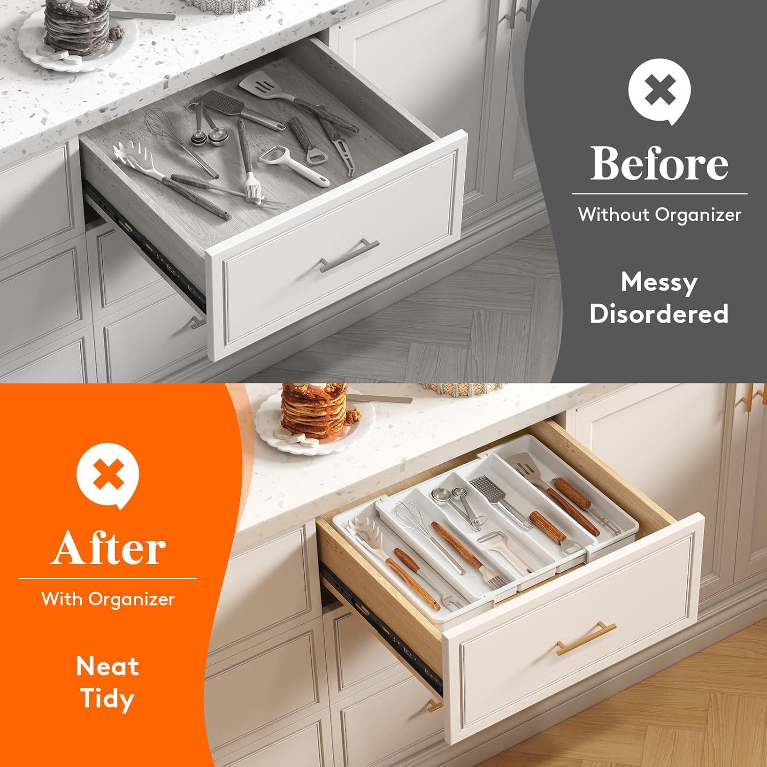 image:imageLifewit Utensil Organizer for Kitchen Drawers Expandable Cooking Utensil Tray Adjustable Cutlery Silverware Flatware Holder Plastic Spatula Tools Storage Divider 1322 x 15 BlackWhite