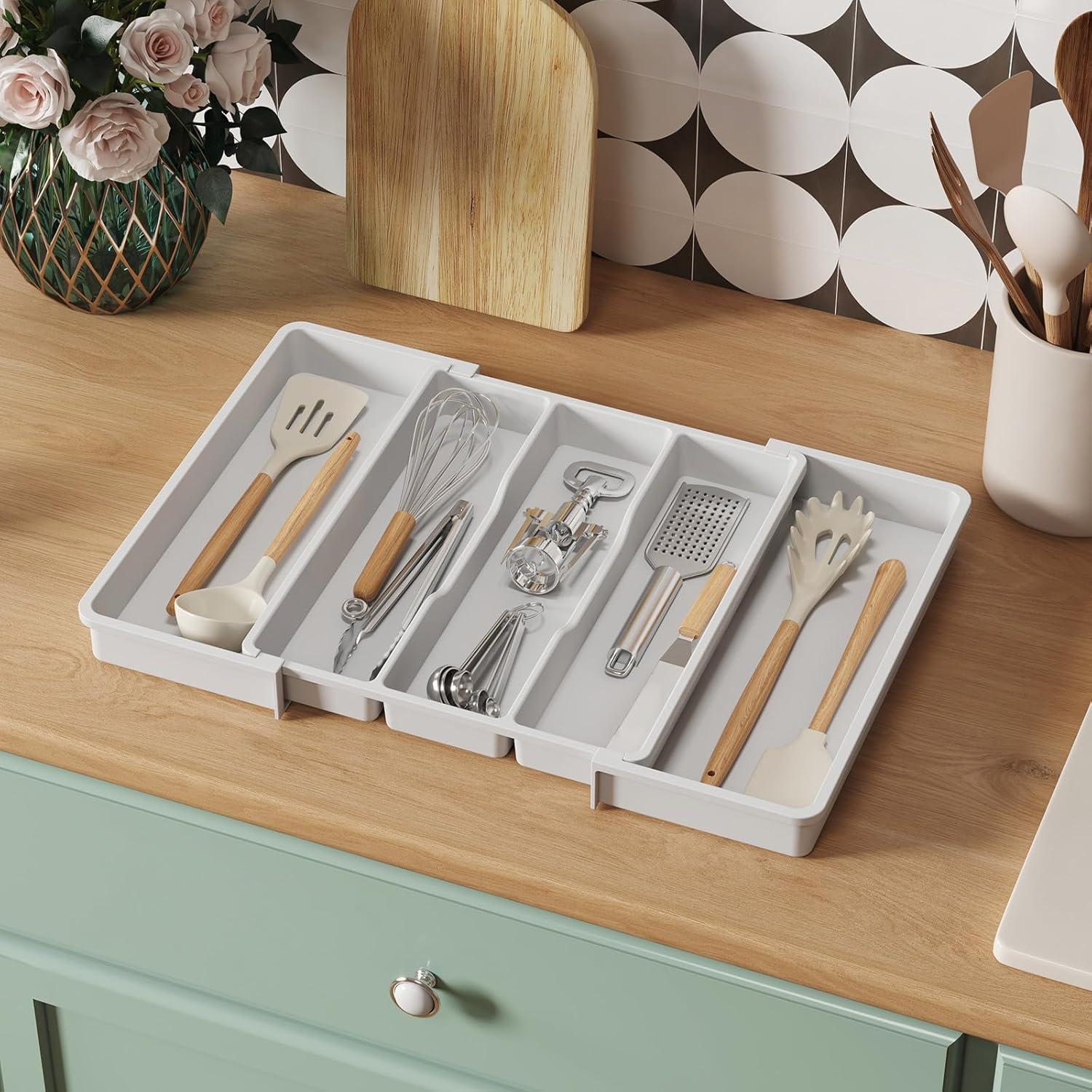 image:imageLifewit Utensil Organizer for Kitchen Drawers Expandable Cooking Utensil Tray Adjustable Cutlery Silverware Flatware Holder Plastic Spatula Tools Storage Divider 1322 x 15 BlackWhite