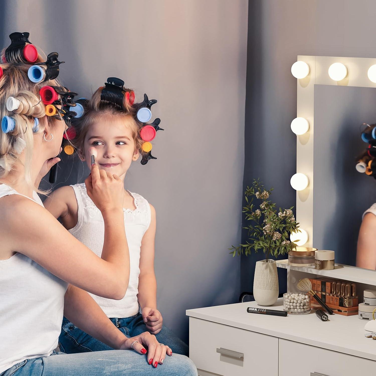 image:imageLifewit Vanity Desk Set with Mirror and Lights White Makeup Dressing Table with 2 DrawersampChair 3 Lighting Modes Adjustable Brightness Suitable for BedroomBathroom Wooden TopampIron FrameWhite