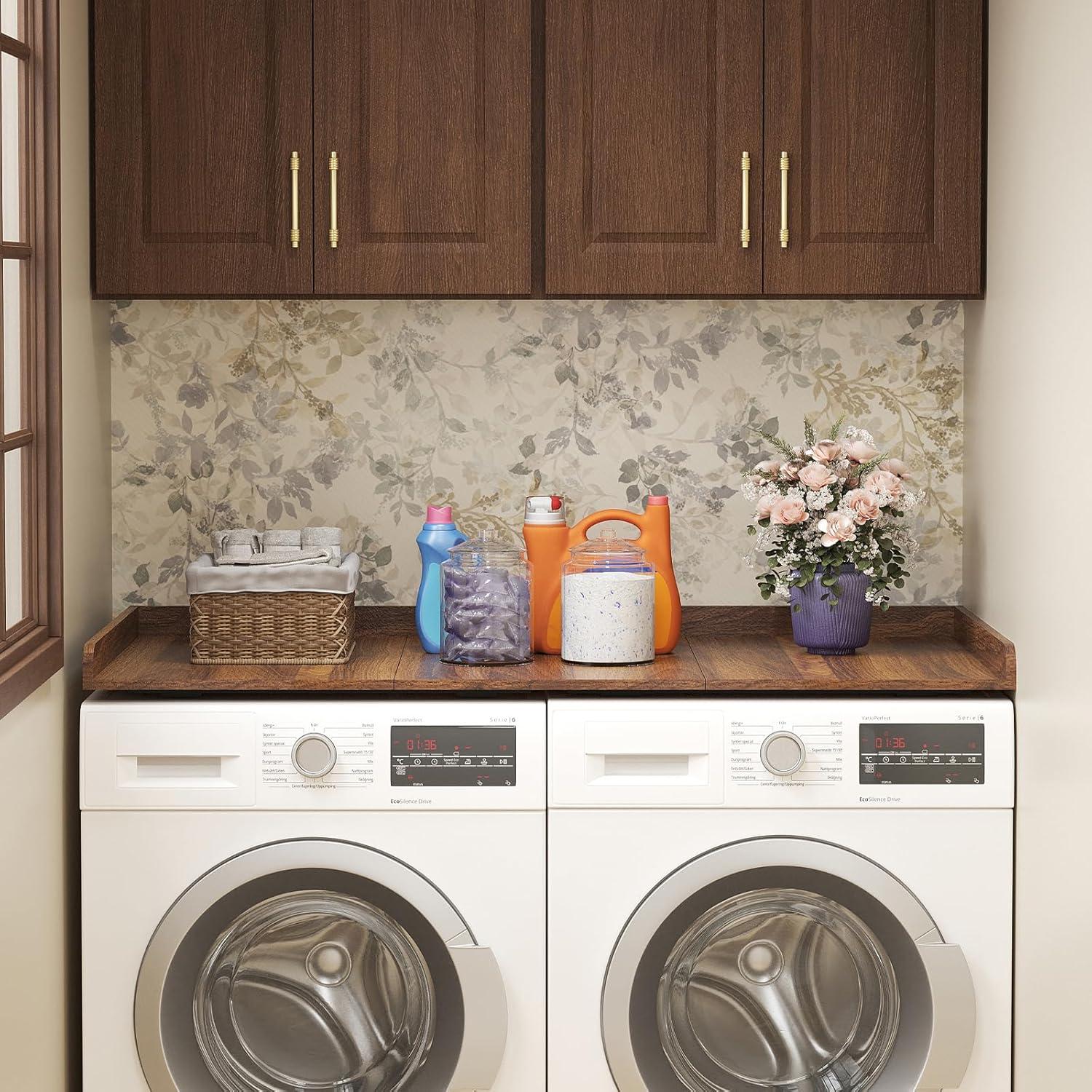 image:imageLifewit Washer Dryer Countertop Melamine Covers with Edge Rails for The Top Laundry Room Storage and Organization Spice Type Hold 200lbs Black 54 x 275Walnut