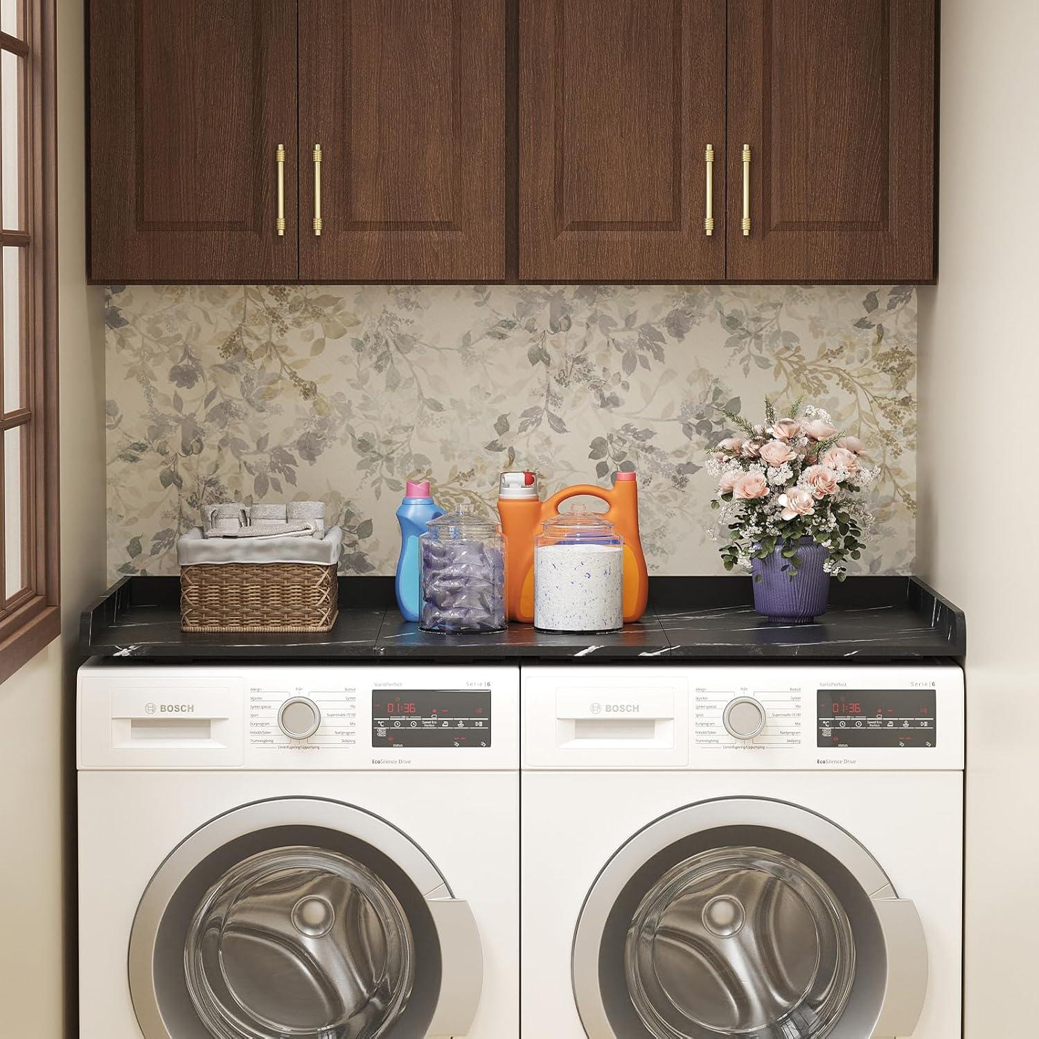 image:imageLifewit Washer Dryer Countertop Melamine Covers with Edge Rails for The Top Laundry Room Storage and Organization Spice Type Hold 200lbs Black 54 x 275Black Marble