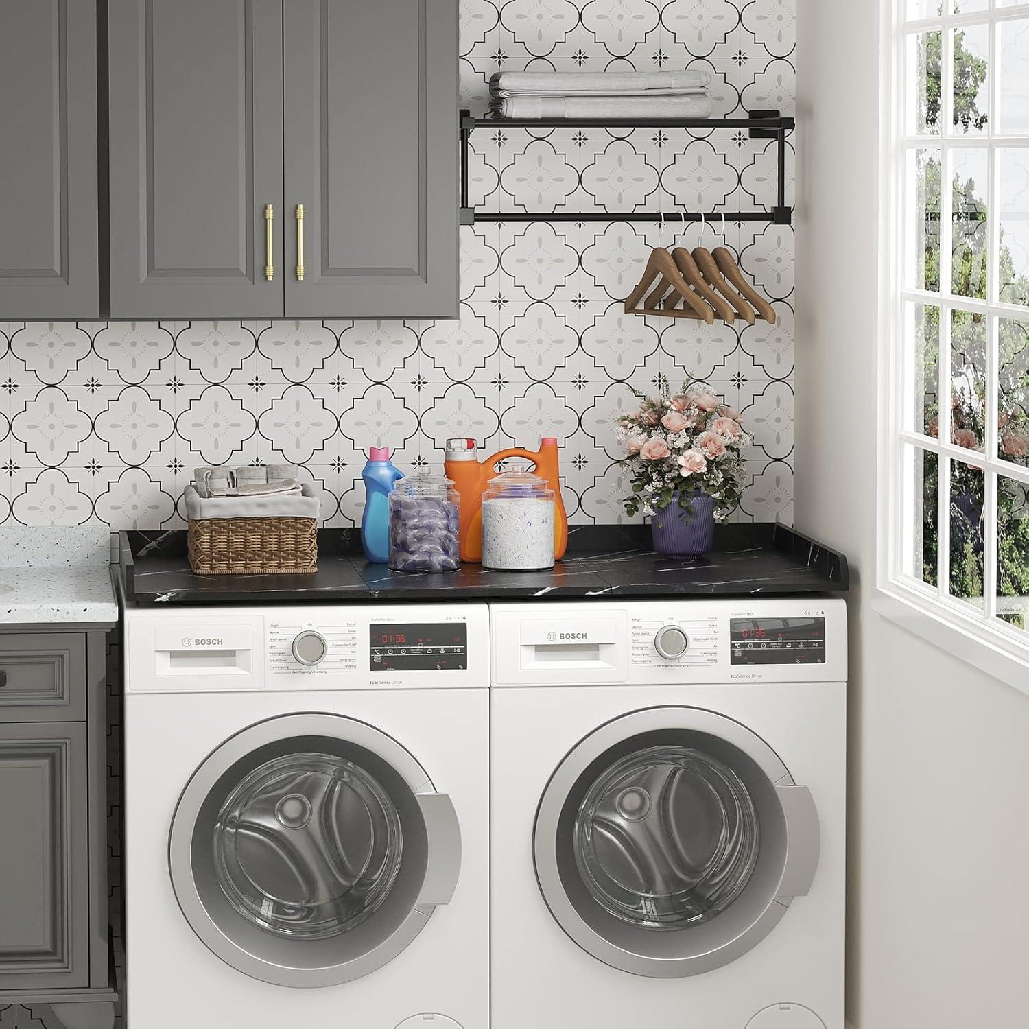 image:imageLifewit Washer Dryer Countertop Melamine Covers with Edge Rails for The Top Laundry Room Storage and Organization Spice Type Hold 200lbs Black 54 x 275Black Marble