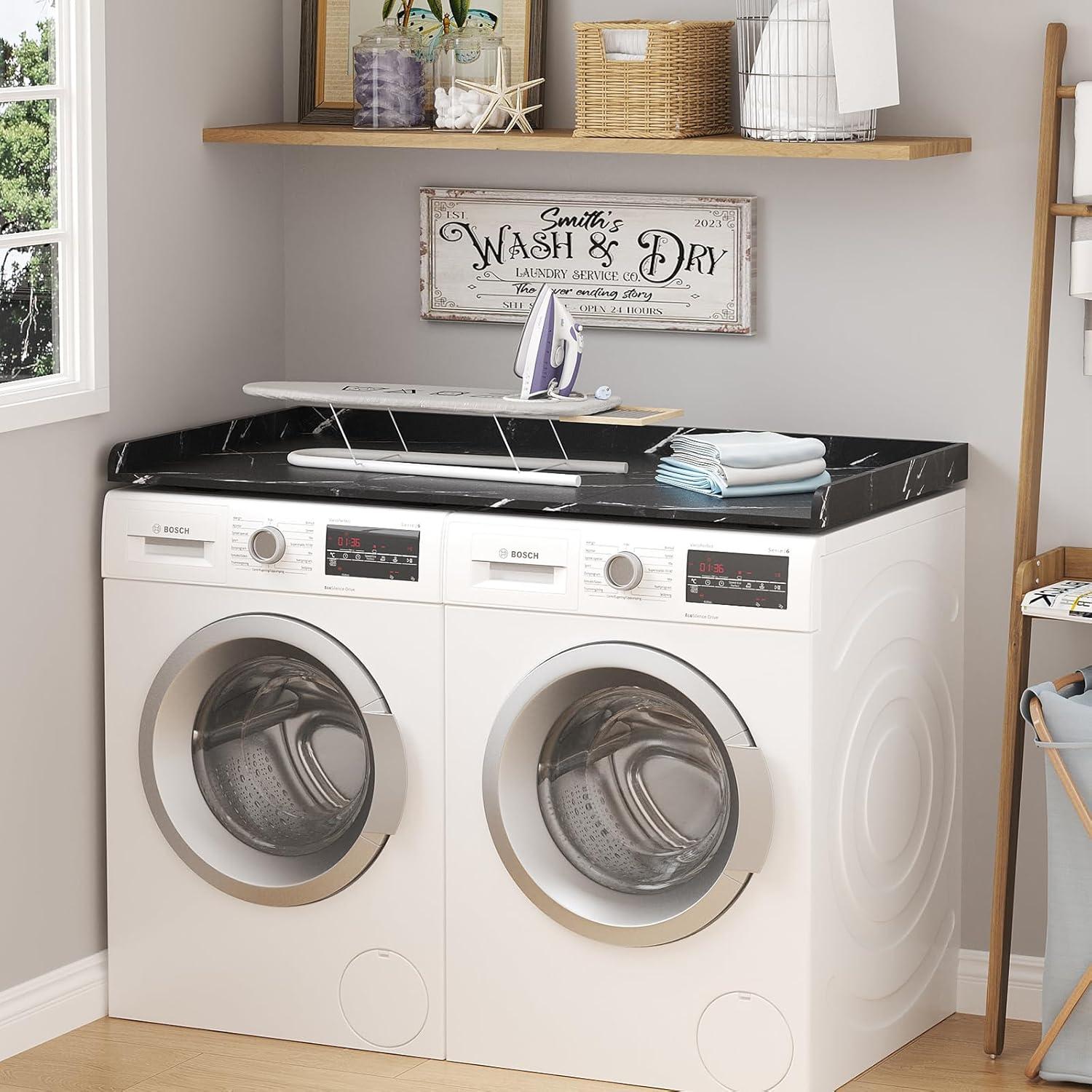 image:imageLifewit Washer Dryer Countertop Melamine Covers with Edge Rails for The Top Laundry Room Storage and Organization Spice Type Hold 200lbs Black 54 x 275Black Marble