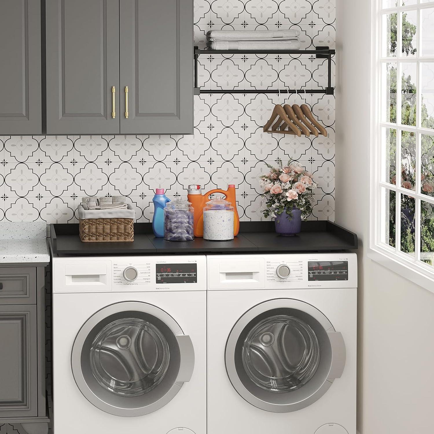 image:imageLifewit Washer Dryer Countertop Melamine Covers with Edge Rails for The Top Laundry Room Storage and Organization Spice Type Hold 200lbs Black 54 x 275Black