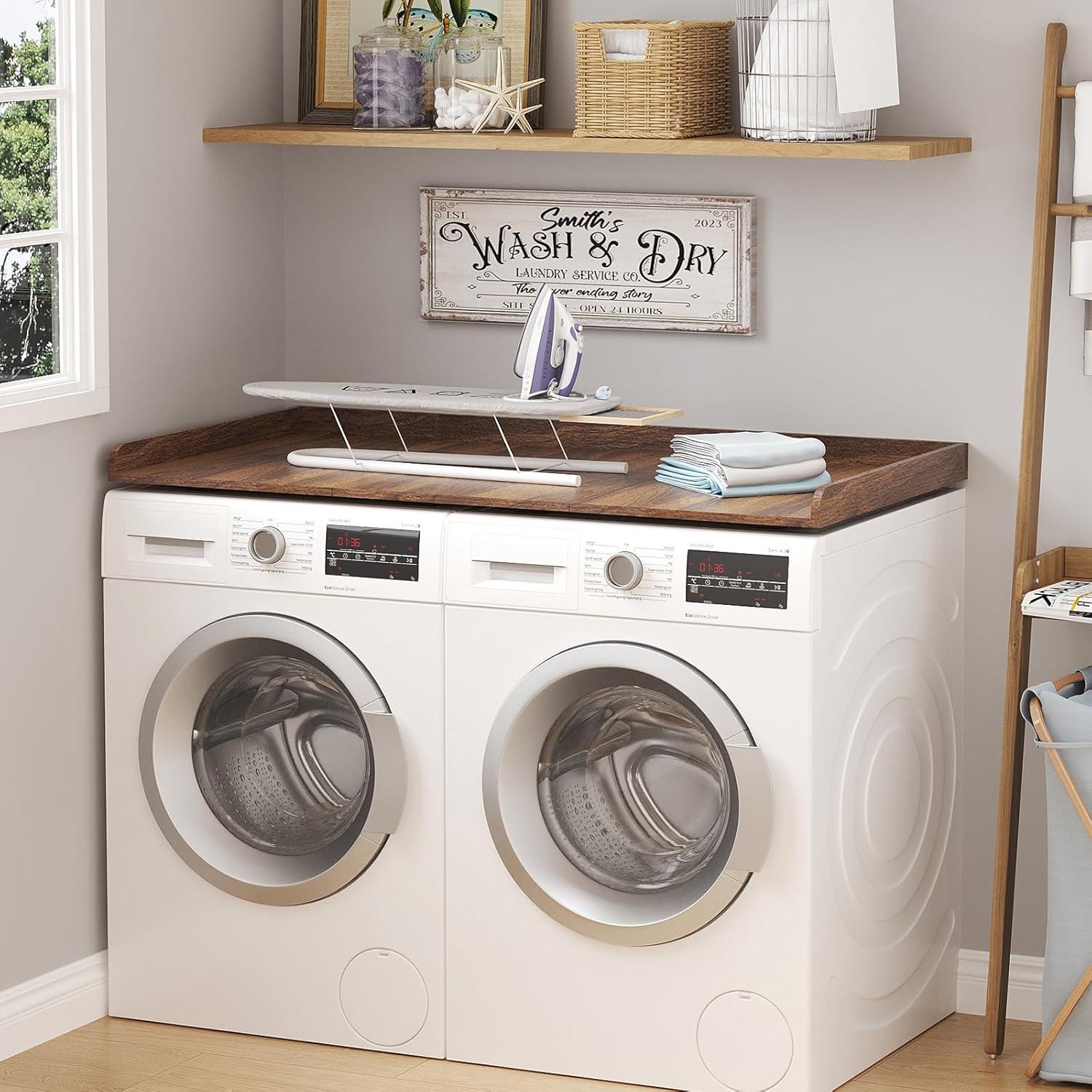 image:imageLifewit Washer Dryer Countertop Melamine Covers with Edge Rails for The Top Laundry Room Storage and Organization Spice Type Hold 200lbs Black 54 x 275Walnut