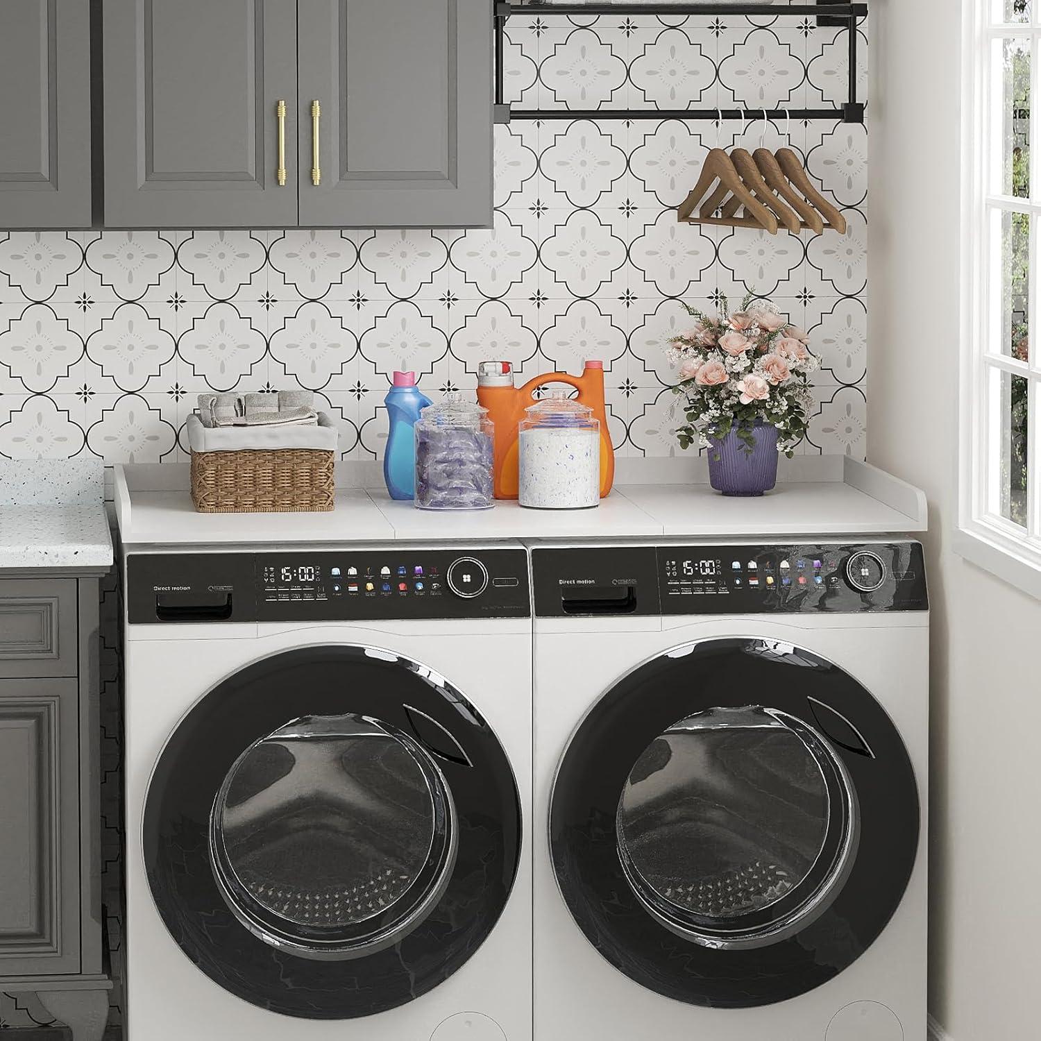 image:imageLifewit Washer Dryer Countertop Melamine Covers with Edge Rails for The Top Laundry Room Storage and Organization Spice Type Hold 200lbs Black 54 x 275White