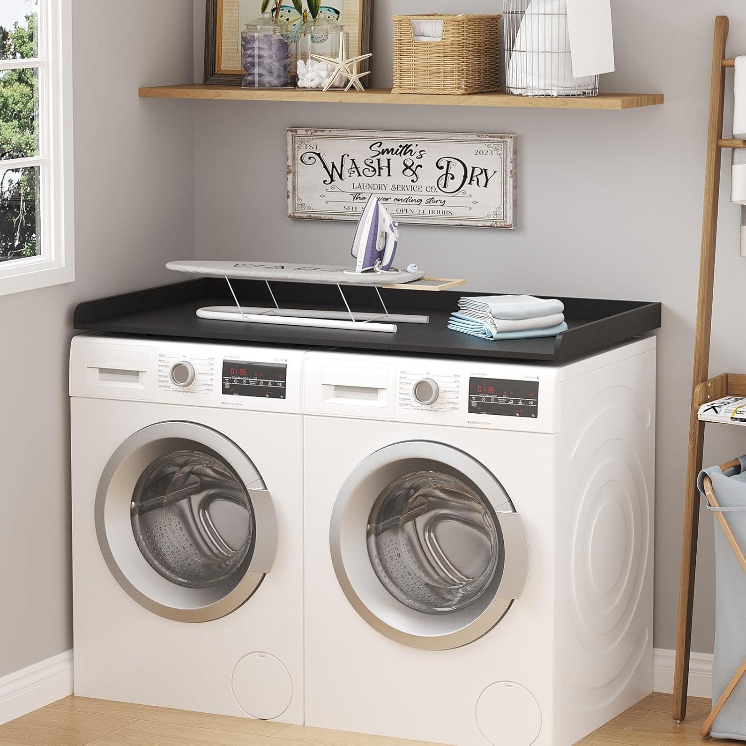 image:imageLifewit Washer Dryer Countertop Melamine Covers with Edge Rails for The Top Laundry Room Storage and Organization Spice Type Hold 200lbs Black 54 x 275Black