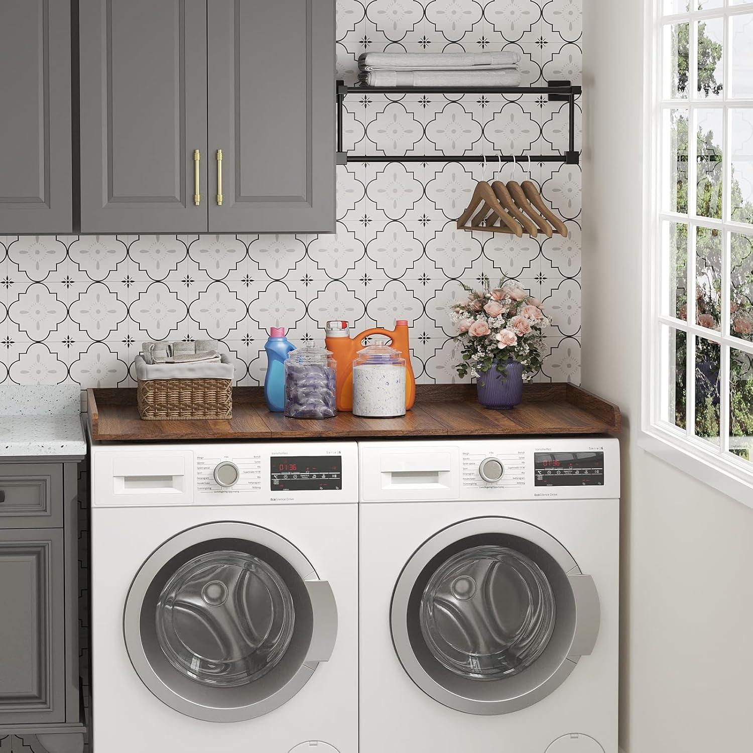 image:imageLifewit Washer Dryer Countertop Melamine Covers with Edge Rails for The Top Laundry Room Storage and Organization Spice Type Hold 200lbs Black 54 x 275Walnut