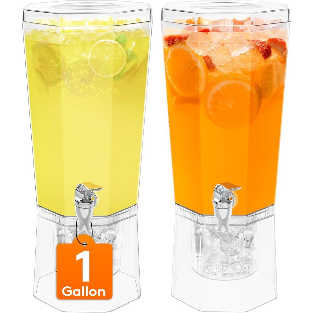 image:imageLifewit 1 Gallon 128 OZ Drink Dispensers for Parties 2 Pcs 4L Plastic Beverage Containers with Stand for JuiceTeaSodaWater Clear Ice Lemonade Dispensers with Lid amp Leakproof Spigot