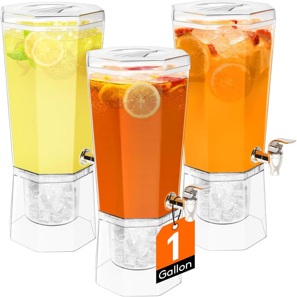 image:imageLifewit 1 Gallon Drink Dispenser for Parties 3 Pcs 4L Plastic Beverage Container with Stand for JuiceTeaSoda amp Lemonade BPA Free Clear Water Pitcher with Spigot for Mimosa Bar Party Hosting3