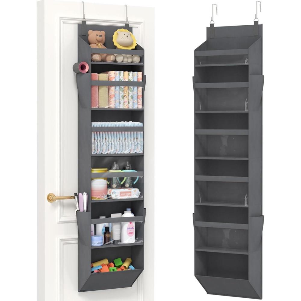 image:imageLifewit 1 Pack Over the Door Organizer Clear Window Hanging Storage with 4 Mesh Side Pockets Anti Tilt 40 lbs Load Behind Door for Pantry Nursery Bathroom Bedroom Dorm 5 Section GrayGrey