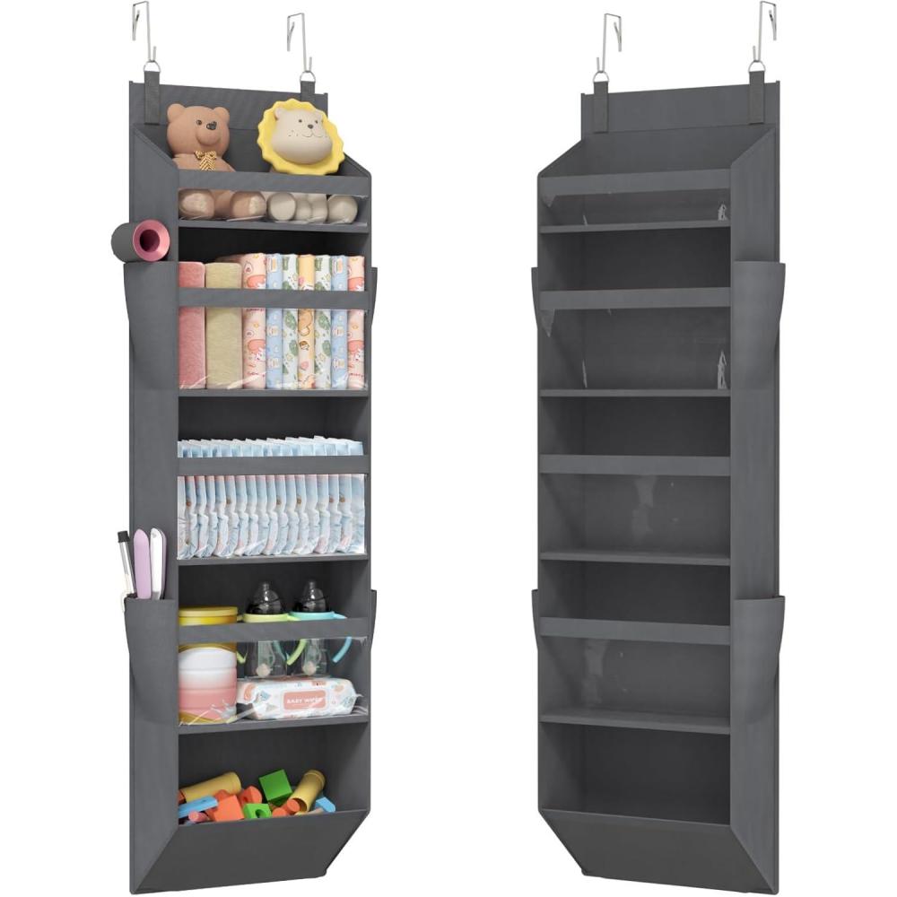 image:imageLifewit 1 Pack Over the Door Organizer Clear Window Hanging Storage with 4 Mesh Side Pockets Anti Tilt 40 lbs Load Behind Door for Pantry Nursery Bathroom Bedroom Dorm 5 Section GrayGray