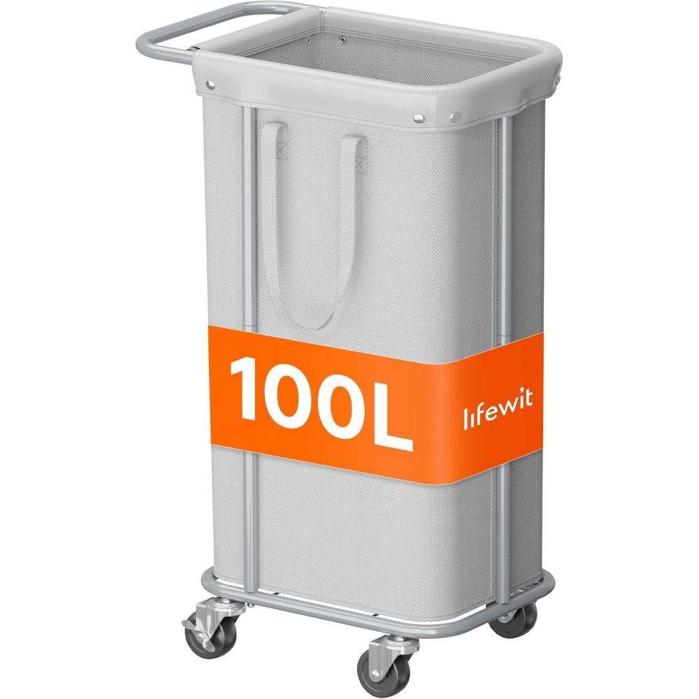 image:imageLifewit 150L Large Laundry Basket with Wheels Tall 2 Section Laundry Hamper Organizer Rolling Laundry Cart with Steel Frame amp Removable Bag for Luandry Room Bathroom Bedroom WhiteSilver Gray