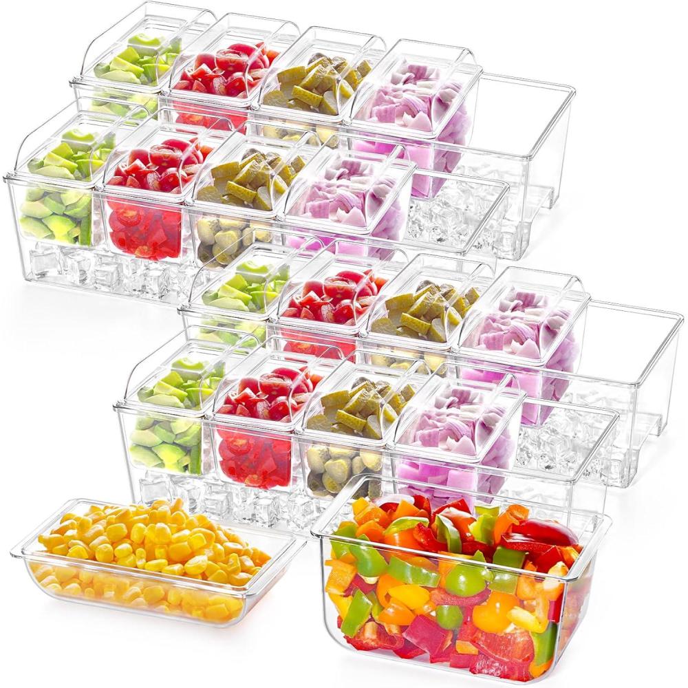 image:imageLifewit 2 Pack Ice Chilled Condiment Caddy with 5 Containers25 cup Condiment Server with Separate Lids Serving Tray Platter for Bar Accessories Fruit Salad Taco Party Garnish4