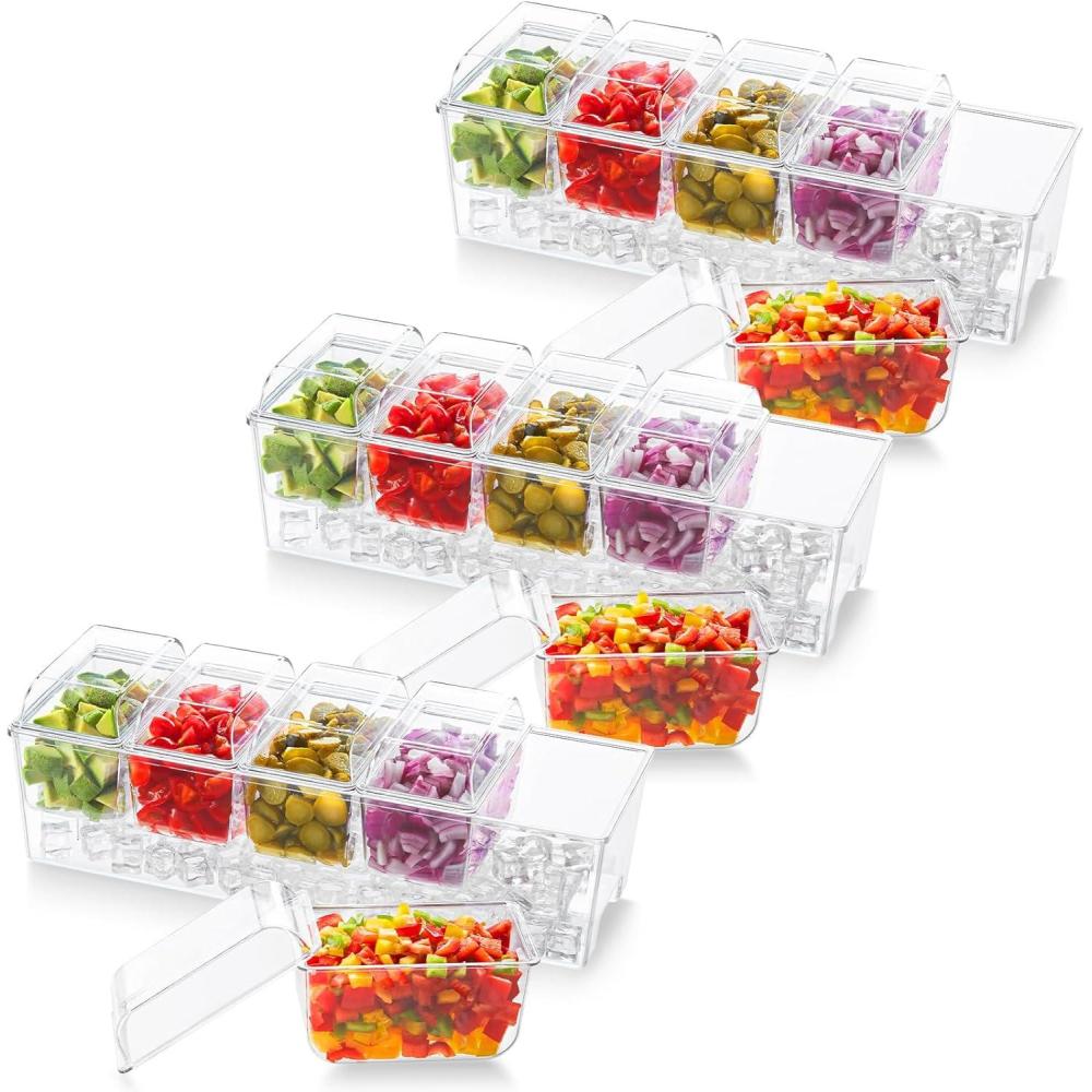 image:imageLifewit 2 Pack Ice Chilled Condiment Caddy with 5 Containers25 cup Condiment Server with Separate Lids Serving Tray Platter for Bar Accessories Fruit Salad Taco Party Garnish3