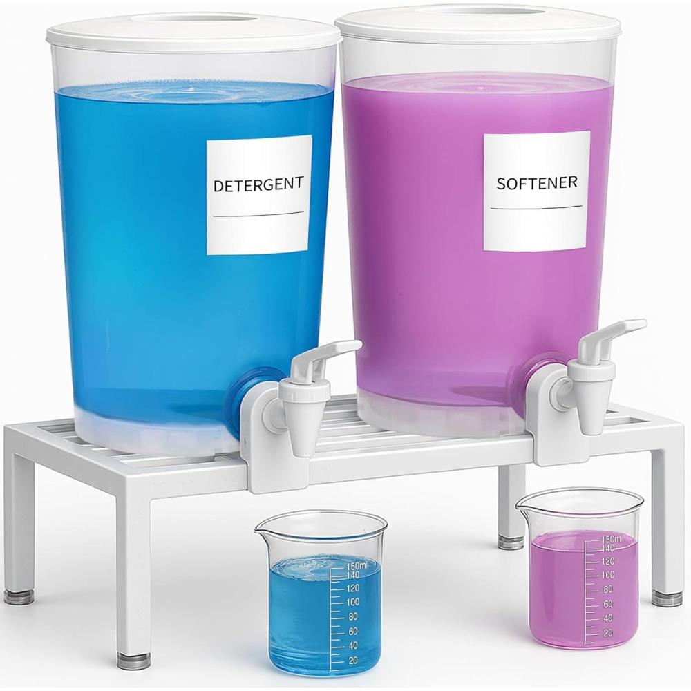 image:imageLifewit 2Pack Liquid Laundry Detergent Dispenser 118 fl oz35L Laundry Room Soap Dispenser with LeakProof Spigot Plastic Containers for Fabric Softener Bleach with Stand Labels Measuring Cups