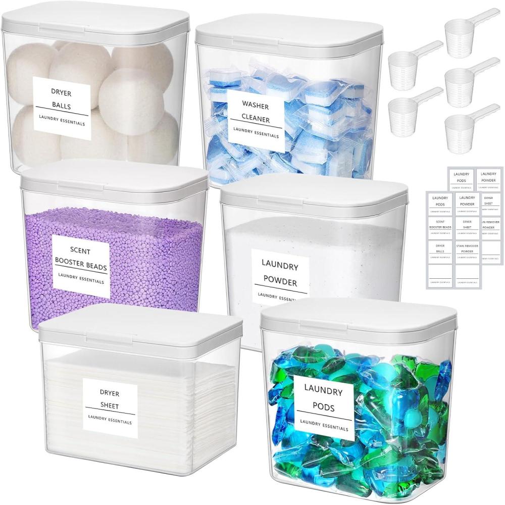 image:imageLifewit 51 Laundry Pods Container amp Dryer Sheet Holder Large Powder Detergent Dispenser Storage Jars Laundry Room Containers for Scent Booster Beads with Pop up Lids Labels and Scoop6