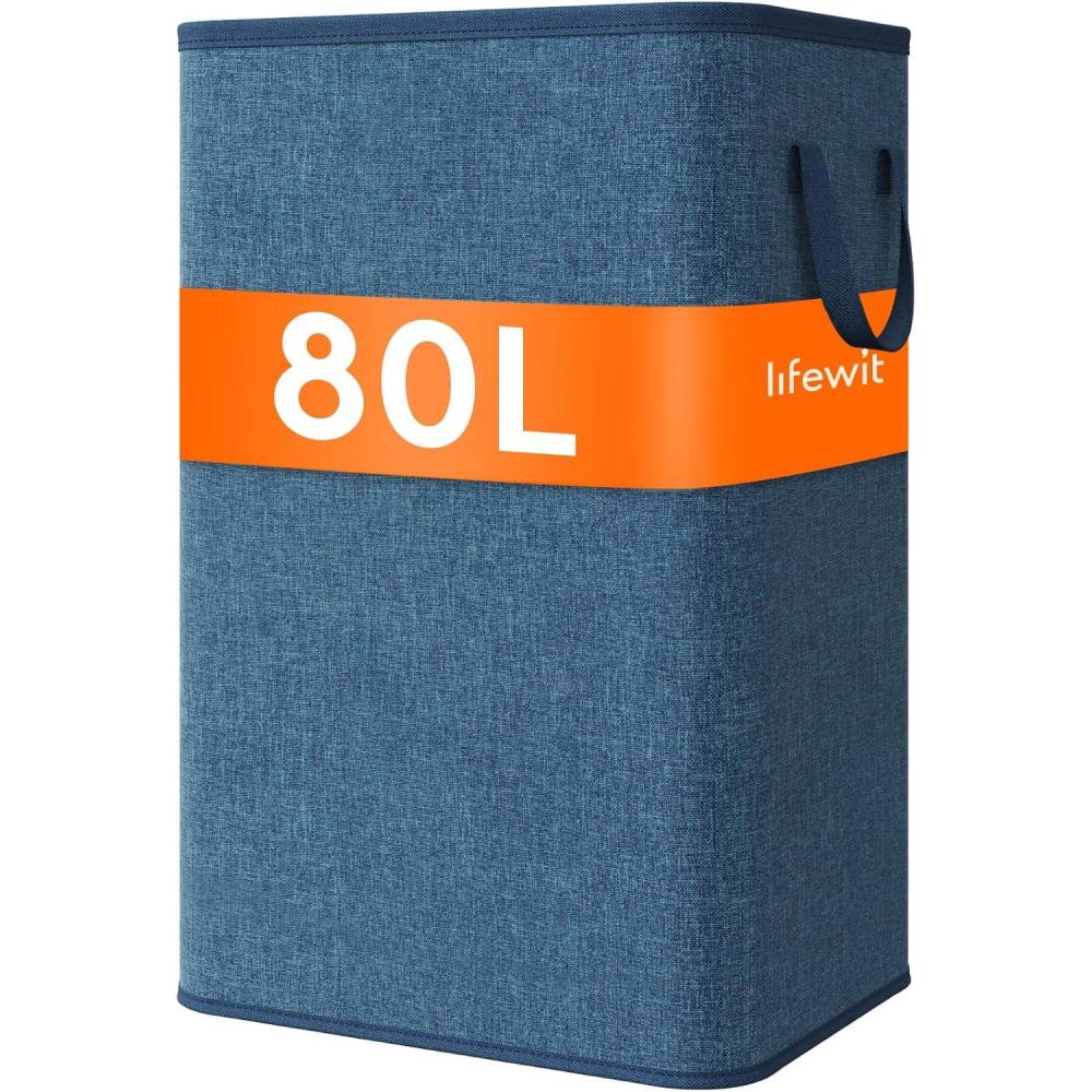image:imageLifewit 80L Large Tall Laundry Hamper Collapsible Laundry Basket with Handles Foldable Clothes Hampers for Laundry Portable Dirty Clothes Hamper for Dorm College Bedroom Bathroom Light GrayDark Blue