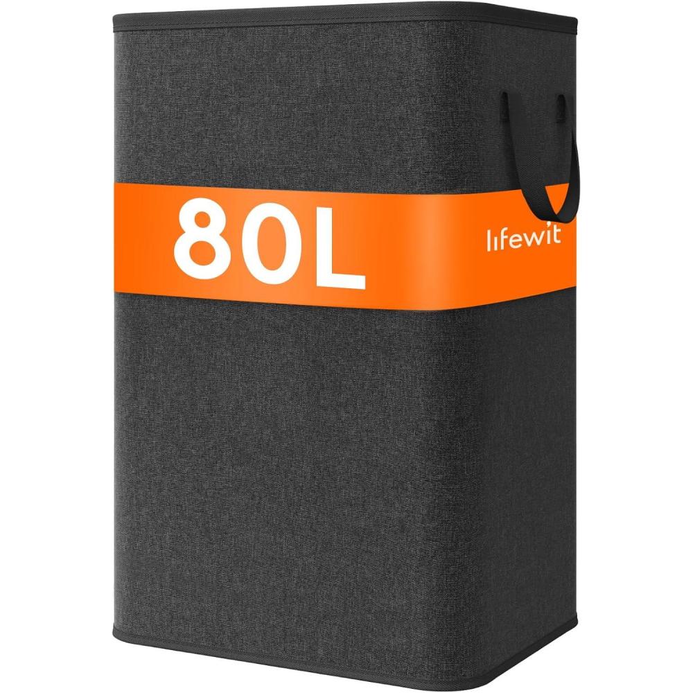 image:imageLifewit 80L Large Tall Laundry Hamper Collapsible Laundry Basket with Handles Foldable Clothes Hampers for Laundry Portable Dirty Clothes Hamper for Dorm College Bedroom Bathroom Light GrayBlack