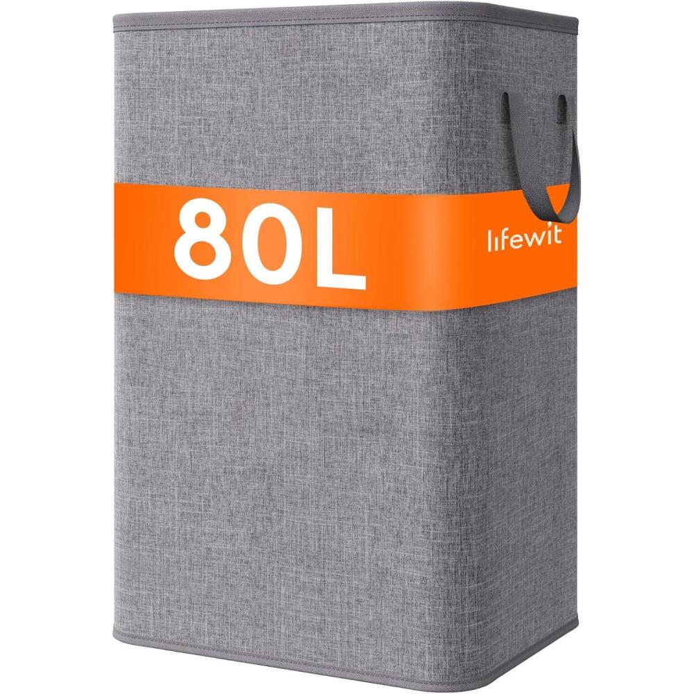 image:imageLifewit 80L Large Tall Laundry Hamper Collapsible Laundry Basket with Handles Foldable Clothes Hampers for Laundry Portable Dirty Clothes Hamper for Dorm College Bedroom Bathroom Light GrayLight Gray