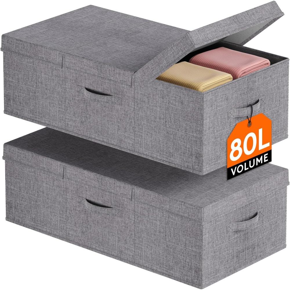 image:imageLifewit 80L Under Bed Storage Containers 98 Inch Tall Underbed Clothes Storage Organizer Bin with Sturdy Sidewalls Bottom 3 Lids Deep Storage Drawer for Clothes Shoes Blankets Pillows 2 Pack2