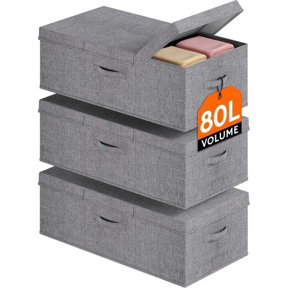image:imageLifewit 80L Under Bed Storage Containers 98 Inch Tall Underbed Clothes Storage Organizer Bin with Sturdy Sidewalls Bottom 3 Lids Deep Storage Drawer for Clothes Shoes Blankets Pillows 2 Pack3