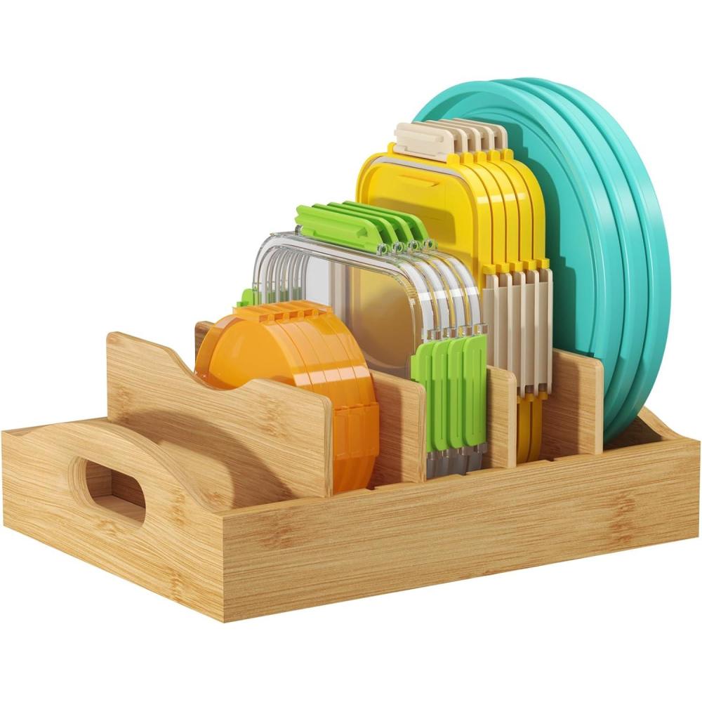 image:imageLifewit Bamboo Lid Organizers for Inside Cabinet Food Storage Container Lid Holder with 4 adjustable Inserts amp 5 Compartments Lid Storage for Kitchen Pantry Organization 106 X 83Medium106 x 83