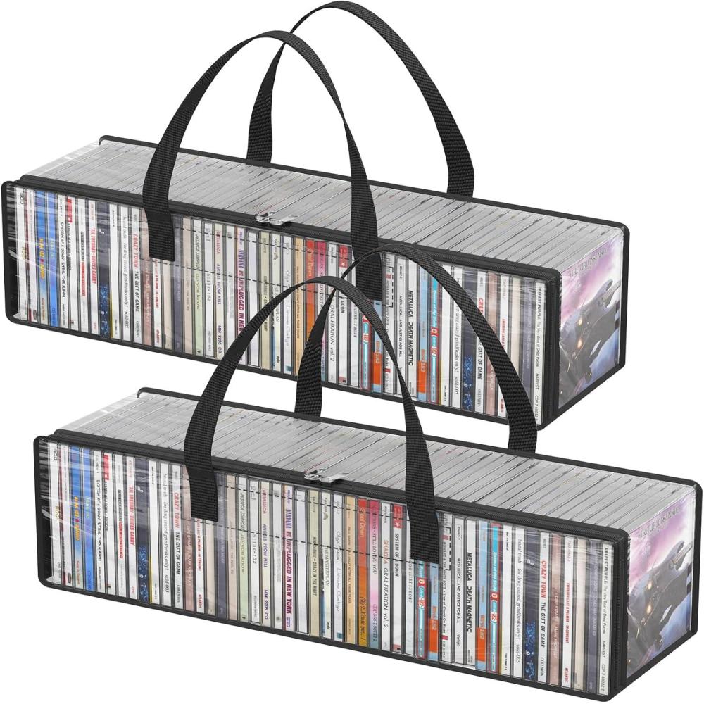 image:imageLifewit CD Storage Bags Clear PVC Plastic CD Case Holder with Handles Front Window Zipper Design Stackable Media Organizer Box for Albums Hold up to 100 Pcs CDs 50 Each 2 Pack2