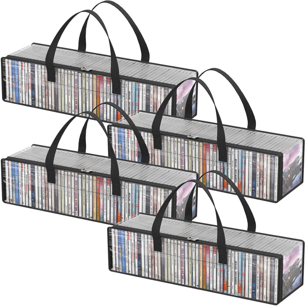 image:imageLifewit CD Storage Bags Clear PVC Plastic CD Case Holder with Handles Front Window Zipper Design Stackable Media Organizer Box for Albums Hold up to 100 Pcs CDs 50 Each 2 Pack4