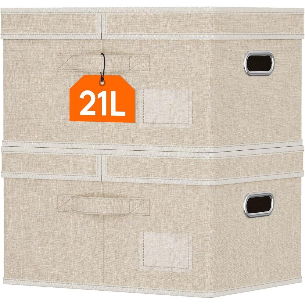 image:imageLifewit Clothes Storage Bins with Lids Fabric Foldable Storage Boxes with Handles Decorative Closet Organizer Stackable Cube Baskets Container for Bedroom Office 345L Large Beige 2 Packs2