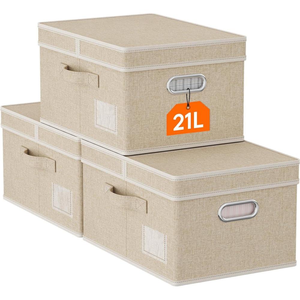 image:imageLifewit Clothes Storage Bins with Lids Fabric Foldable Storage Boxes with Handles Decorative Closet Organizer Stackable Cube Baskets Container for Bedroom Office 345L Large Beige 2 Packs3