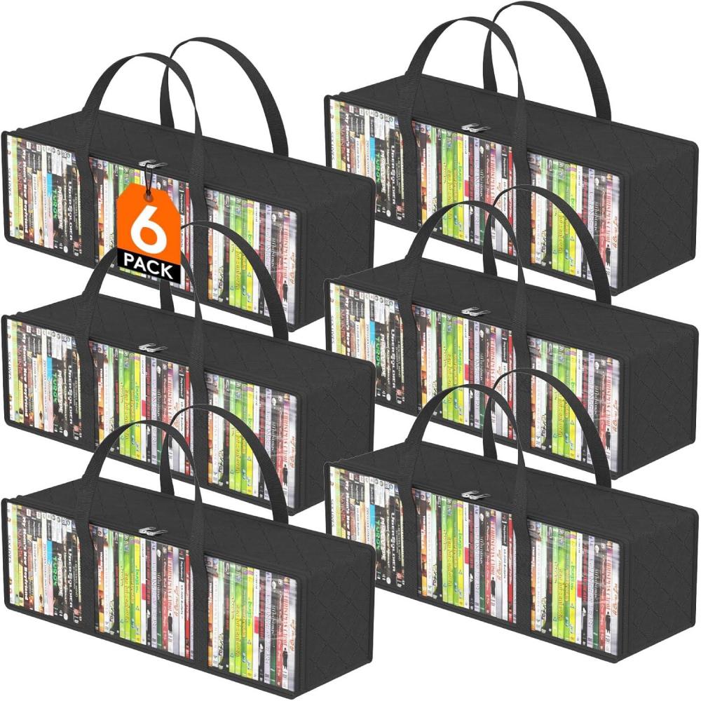 image:imageLifewit DVD Storage Bags 6 Pack Clear PVC Plastic DVD Organizer with Handles and Zipper Media Holder for Blu Ray Disc Movie Cases VHS Box Video Game Disks Albums Holds 240 Pcs DVDs 40 Each213L x 63W x 59H for CD