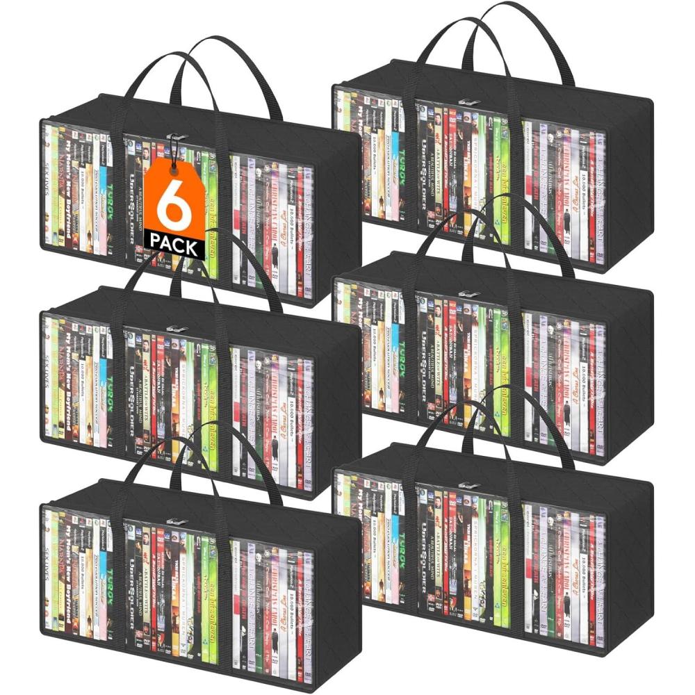 image:imageLifewit DVD Storage Bags 6 Pack Clear PVC Plastic DVD Organizer with Handles and Zipper Media Holder for Blu Ray Disc Movie Cases VHS Box Video Game Disks Albums Holds 240 Pcs DVDs 40 Each205L x 71W x 91H for DVD