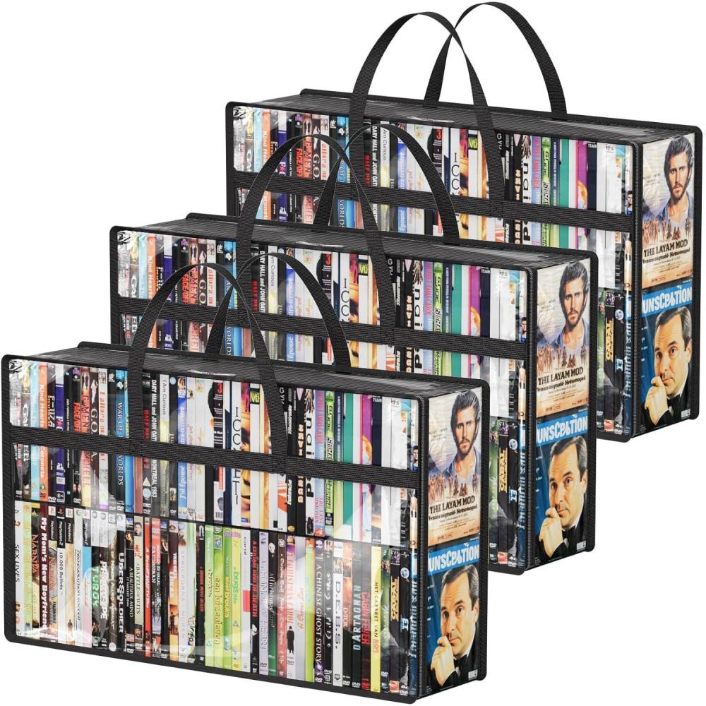 image:imageLifewit DVD Storage Bags Clear PVC Plastic DVD Organizer with Handles and Zipper Media Holder for Blu Ray Disc Movie Cases VHS Box Video Game Disks Albums Books Holds 270 DVDs 90 Each 3 Pack3