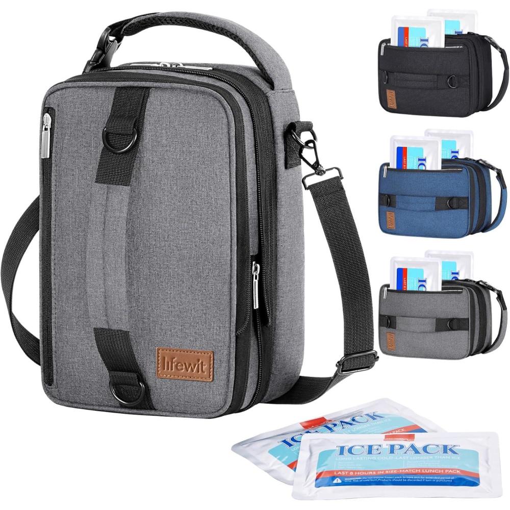 image:imageLifewit Expandable Lunch Box for Men Insulated Lunch Bag Portable Cooler Bag with Shoulder Straps and 2 Ice Packs for Men Women Adult for Work College Travel 65L 12 Cans BlackGray
