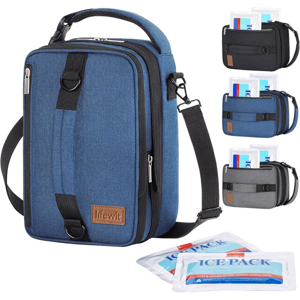 image:imageLifewit Expandable Lunch Box for Men Insulated Lunch Bag Portable Cooler Bag with Shoulder Straps and 2 Ice Packs for Men Women Adult for Work College Travel 65L 12 Cans BlackBlue