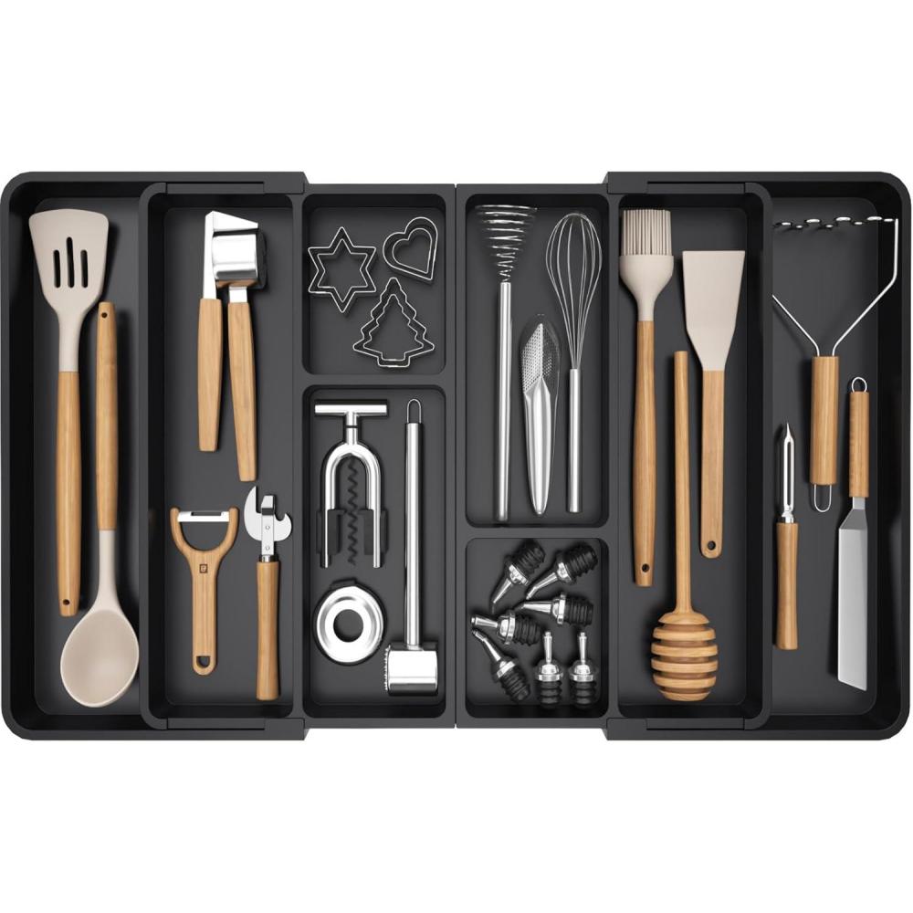 image:imageLifewit Expandable Utensil Organizer for Kitchen Drawer Adjustable Cooking Silverware Tray Plastic Cutlery Flatware Holder Spatula Tools Gadgets Storage Divider 2136 x 16 Bamboo NaturalBlack