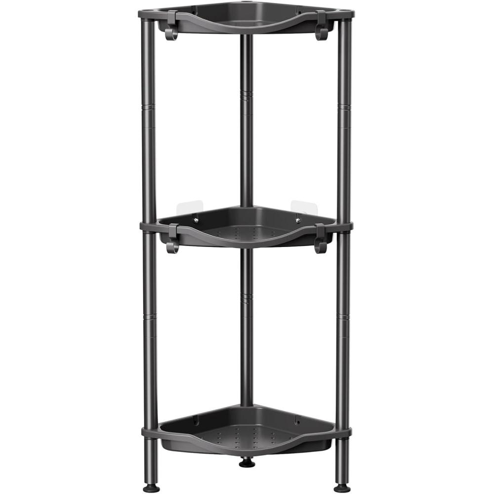 image:imageLifewit Floor Standing Shower Caddy Corner 4 Tier Plastic Shower Stand Rack with Adjustable Feet and Hooks Rustproof Bathroom Shelf Organizer 422 H BlackBlack