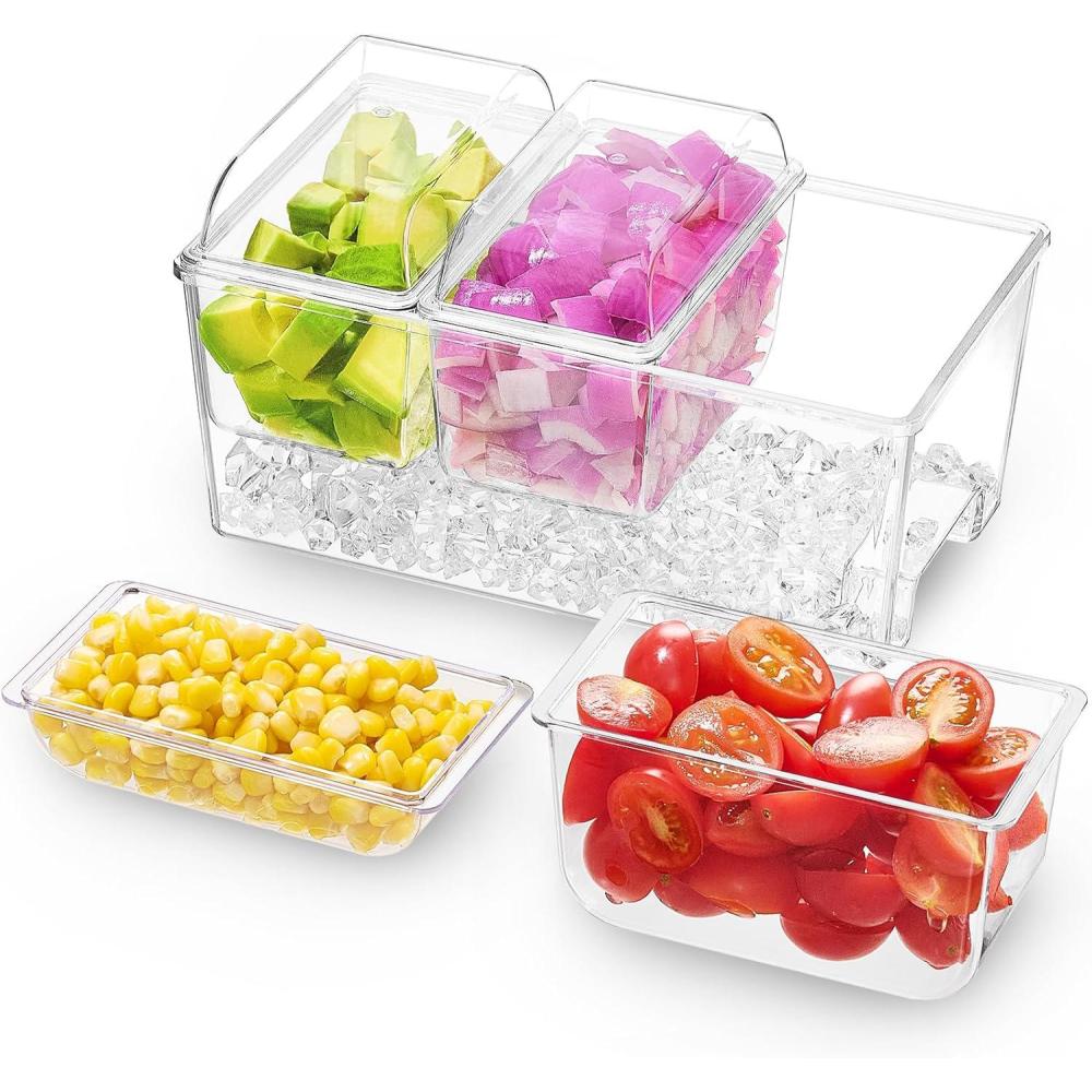 image:imageLifewit Ice Chilled Condiment Caddy with 3 Containers25 cup Condiment Server with Separate Lids Serving Tray Platter with Removable Dishes for Bar Accessories Fruit Salad Taco Party Garnish