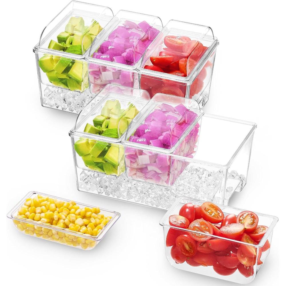 image:imageLifewit Ice Chilled Condiment Caddy with 4 Containers25 cup Condiment Server with Separate Lids Serving Tray Platter with Removable Dishes for Bar Accessories Fruit Salad Taco Party Garnishwithout Accessories