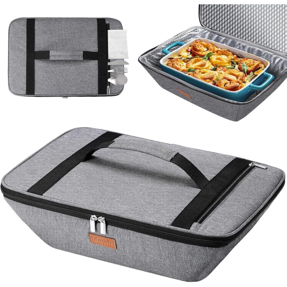 image:imageLifewit Insulated Casserole Carrier for Hot or Cold Food Thermal Lasagna Lugger Tote Casserole Dish Carrier for Potluck Parties Picnic Fits 9x13 Baking Dish GrayGray