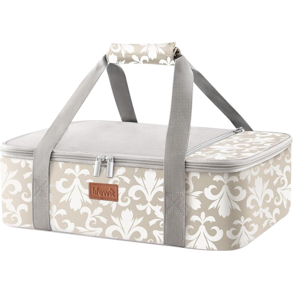 image:imageLifewit Insulated Single Decker Casserole Carrier for Hot or Cold Food Lasagna Lugger Holder Fits 9 x 13 Baking Dish Thermal Lunch Tote Bag for Potluck Parties Picnic and Cookouts GreyGray