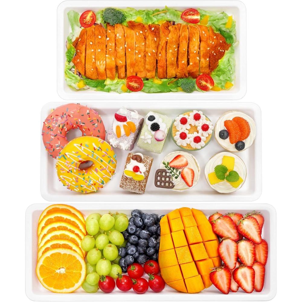 image:imageLifewit Large Plastic Serving Tray Set for Party Supplies 161412 inch Platters for Serving Food 3 PCS White Reusable Tray for Veggie Snack Fruit Cookies Dessert in KitchenPantry Organization3