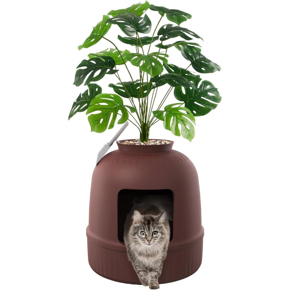 image:imageLifewit Litter Box Cat with Faux Plant amp Scoop Hidden Enclosure Litter Tray with Odor Control amp Carbon Filter in Living Room Bedroom Corner BlackBrown