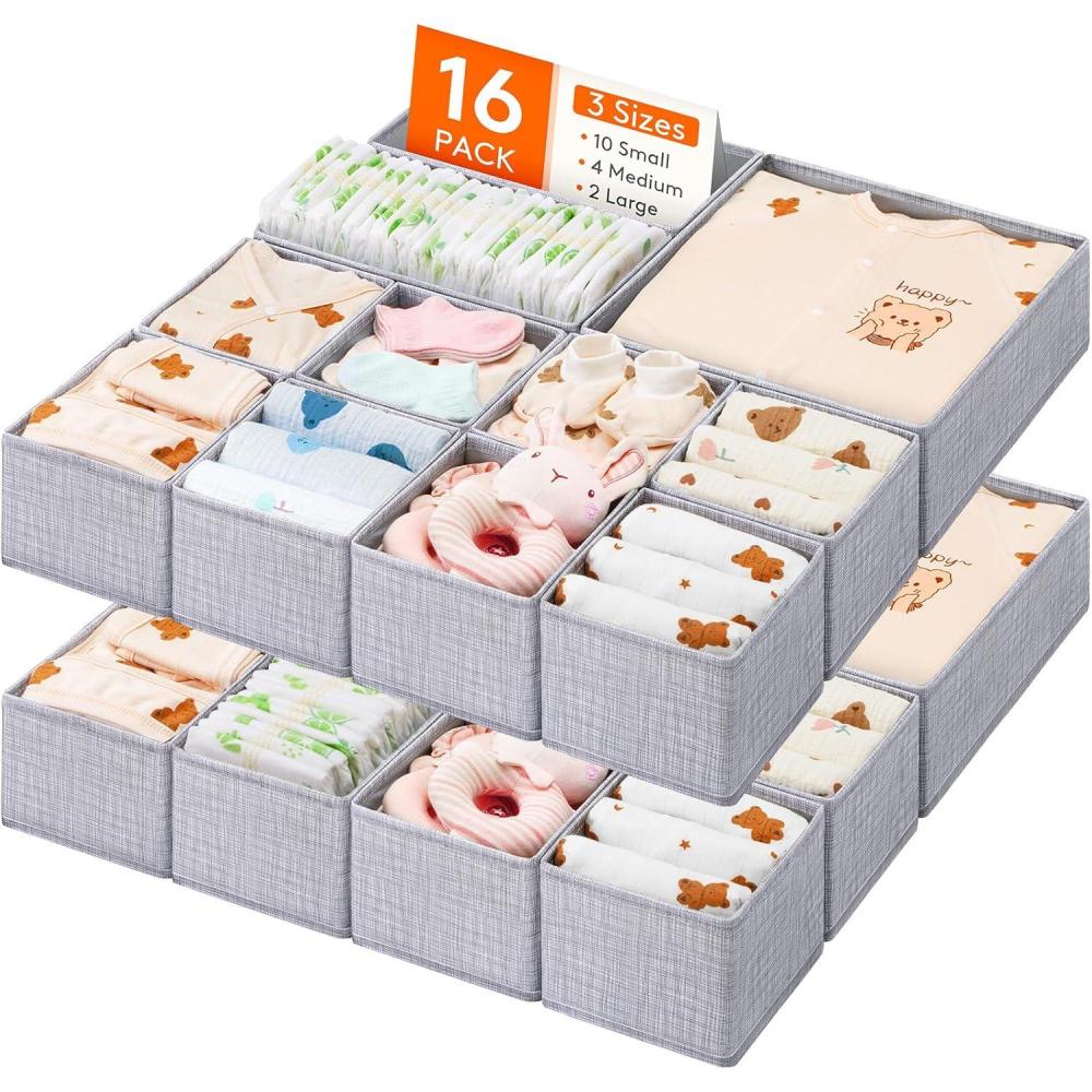 image:imageLifewit Nursery Drawer Organizer for Clothes 12 Pack Certified Childsafe Dresser Drawer Divider Storage Bins Foldable Clothing Storage Basket for Baby ClothesUnderwearSockDiaper in Closet16