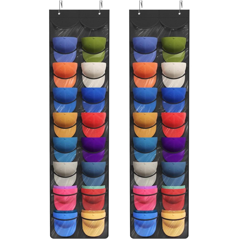 image:imageLifewit Over The Door Hat Organizer for Baseball Caps 24 Clear Deep Pockets Hat Rack Stand with 3 Hooks Hanging Hat Storage Cap Holder Hat Hanger for Protection and Display 1 Pack2