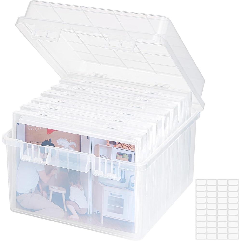 image:imageLifewit Photo Storage Box 5x7 Photo Case 9 pcs Inner Photo Storage Containers Clear Photo Boxes Seed Organizer Craft Storage Box for Cards Pictures Stamps Office Supplies with 1 Sheet Label StickerClear